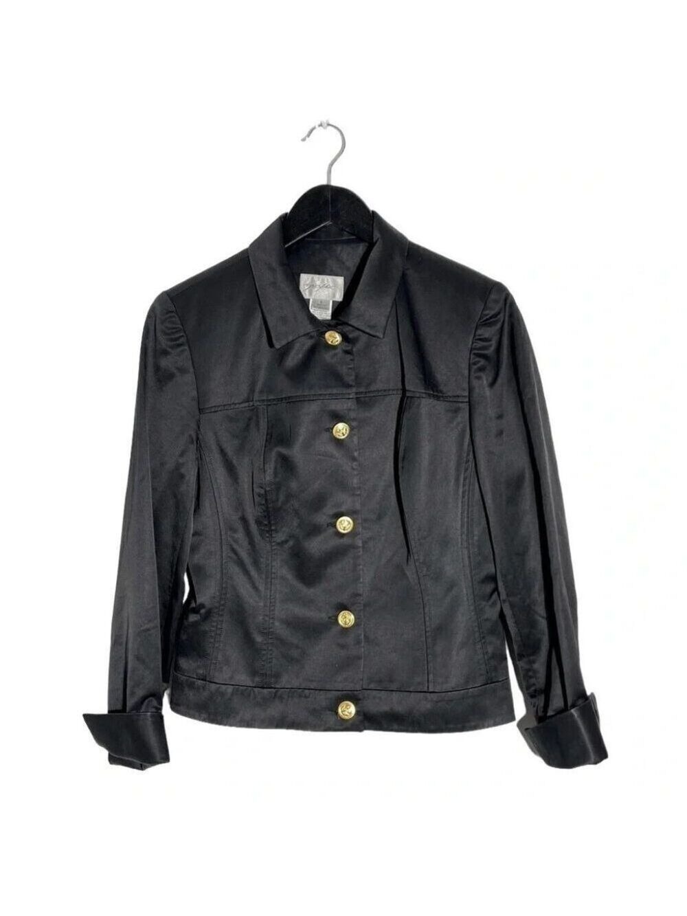 Sunny Choi Black Sateen Jacket with Gold Button Size 6